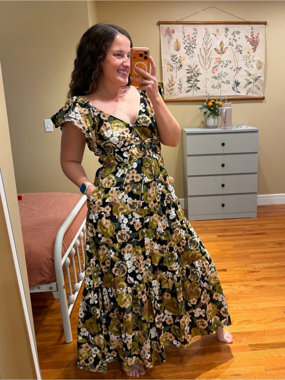 Anthropologie Moon River V-Neck Shirred Midi Dress Large - Picture 2 of 13